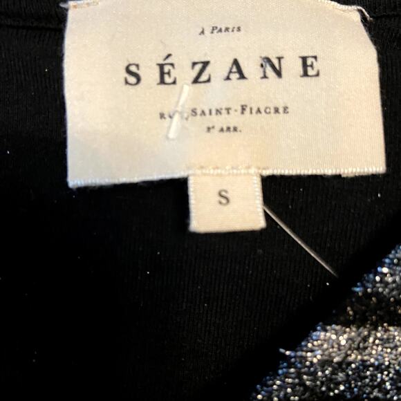 Sezane Cyprien T-shirt Classic Fit Short Sleeve Keyhole Striped Sparkly Blue S - Picture 3 of 6